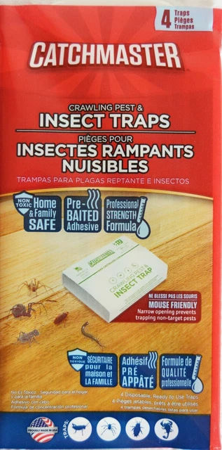 Catchmaster Crawling Pest Insect Traps Pre-Baited Adhesive 4Pc Spider Roches