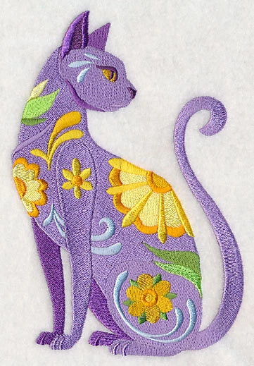 Embroidered Fleece Jacket - Flower Power Cat L4021 Sizes S - XXL