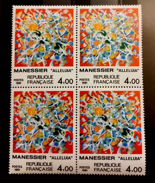 France  neufs  N** bloc de 4 timbres  YV N° 2169 tableau de Manessier