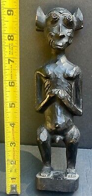 Antique Wood Carved Statute Figurine African Art Alien Transexual Penis Breasts