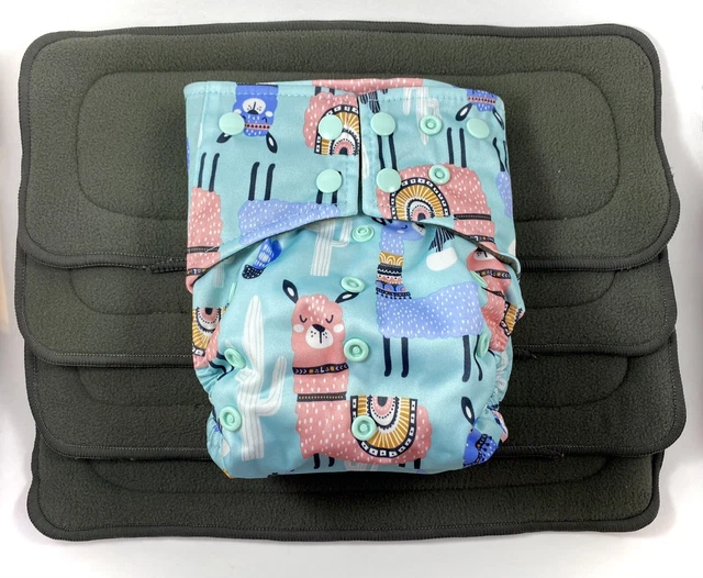 Cloth Diaper 4 Inserts Washable Adjustable Snap Fit Unisex Reusable Set 5pc Lot