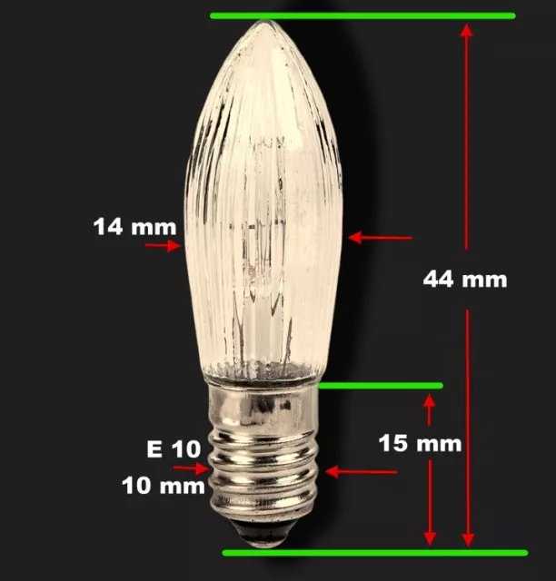 7 x Riffelkerze E 10 Spitzkerze Ersatzbirne 34 V Volt 3 Watt Ersatzlampe 2