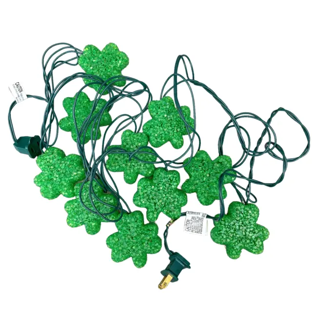 Shamrock Irish String Lights St Patricks Day Green Sparkling Glowing 10 Bulbs