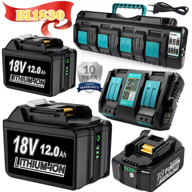 6.0Ah Akku Für Makita 18V LXT BL1830 BL1860B BL1850B m/LED & Doppelladegerät-DHL