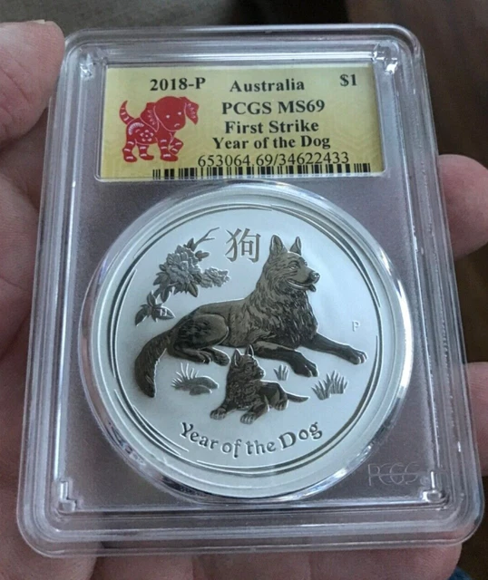 2018-P Australia 1 Oz Silver Year of the Dog $1 Coin PCGS MS 69 First Strike