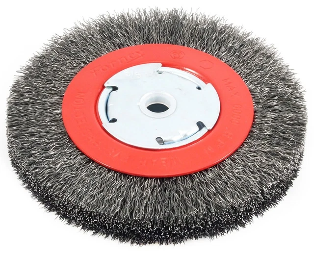 Wire Bench Wheel Brush, Narrow Face Coarse Crimped with