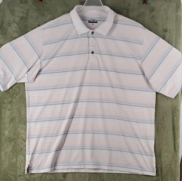 KIRKLAND SIGNATURE PERFORMANCE Polo Shirt - XXL -White Stripe -Short ...