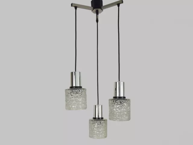 Suspension cascade vintage chrome poli verre ciselé 3 feux