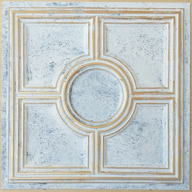 Faux tin vintage Ceiling tiles aged white gold decor wall panels PL37 10pcs/lot