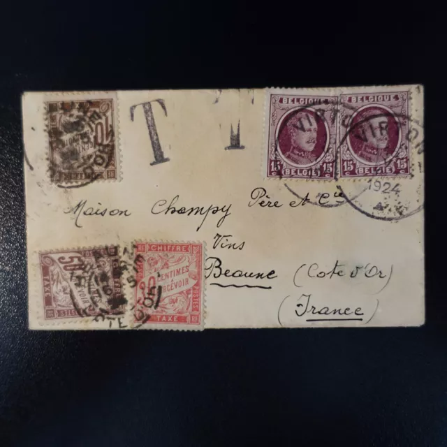 Belgique Belgium Belgien Lettre Cover + Taxe France Cad Virton 1924 -> Beaune