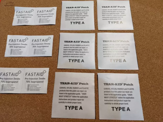 6 x TEAR AID repair patches , with cleaning wipes Type A , 75mm x75mm , Ex-MoD .