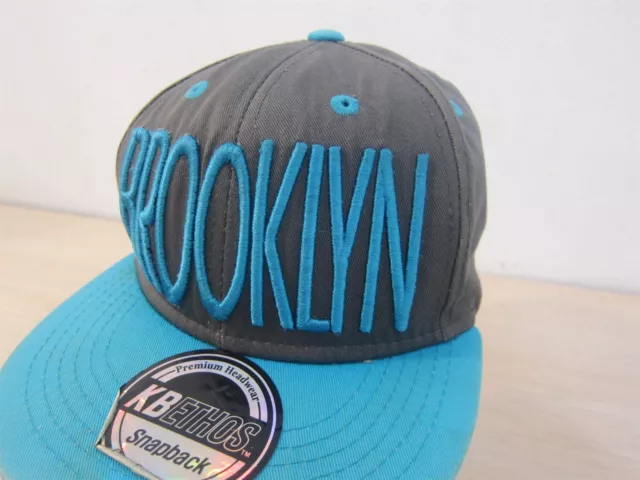 Kbethos Brooklyn Baseball Style Adjustable Strapback Hat Gray/Turquoise Free S&H 3