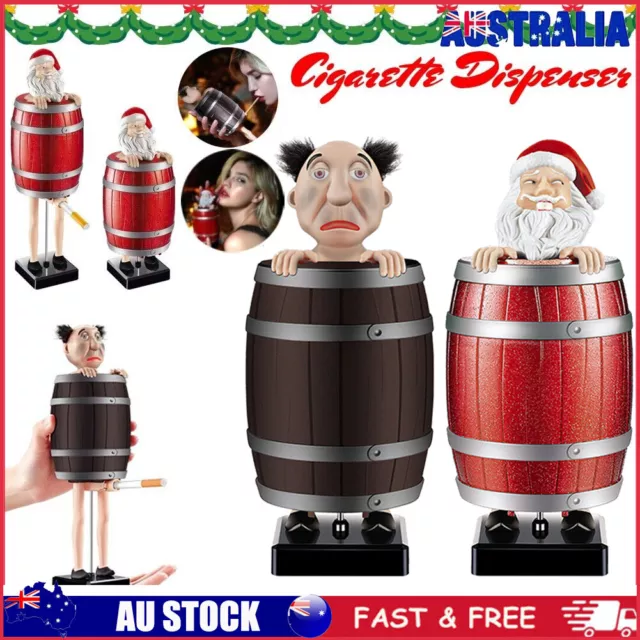 Funny Cigarette Holder Box Dispenser Christmas Santa Claus in The Wooden Barrel