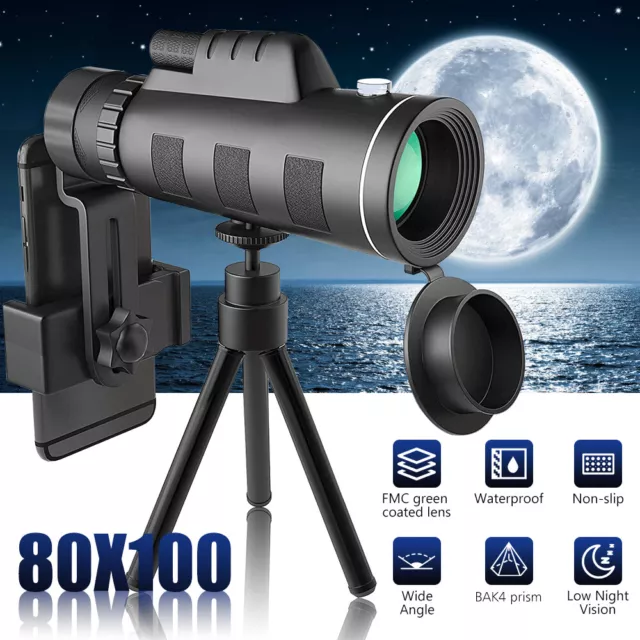 NEU Monokular Starscope Teleskop 80X100 HD Monokular Nachtsicht Mit Handy Stativ