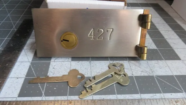 Antique L.L. Bates 1886 Safety Deposit Box Door, Hinges 2 Op & 1 Guard Key #427
