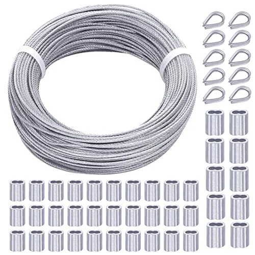 /82FT 1/16" Stainless Steel Cable 7x7 Steel Wire Rope Construction With 40PCS