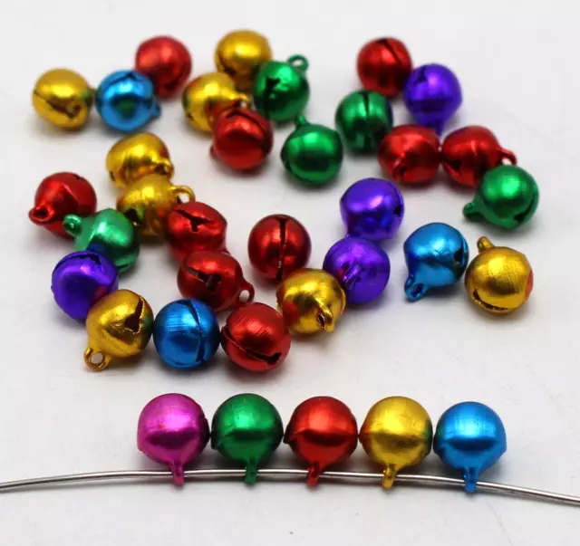 100 Mixed Color Aluminum Christmas Jingle Bells Beads Charms 8mm Decoration DIY