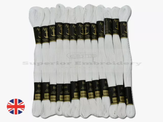 12 White Anchor Cross Stitch Embroidery Threads Skeins/Floss 100% Cotton thread