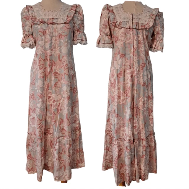 Vintage Liberty House Hawaii Floral Pastel Pairie Cottagecore Maxi Dress Size 4
