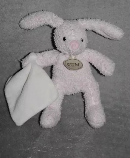 Peluche BABYNAT BABY'NAT Doudou lapin rose bouclette mouchoir blanc TBE