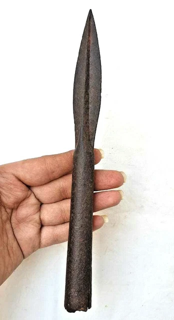 Lance Ancienne En Acier Damas - Inde, Vers 1800 - Fer Forgé Main, Rare