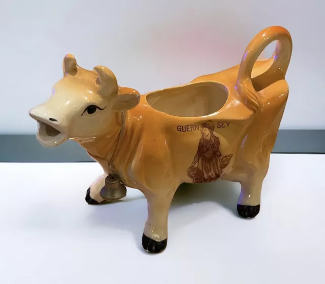 Vintage Guernsey Cow Creamer Milk Cream Jug  Ceramic Figurine With Bell