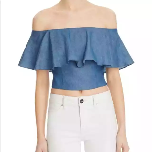 MUSTARD SEED Chambray Off The Shoulder Crop Top