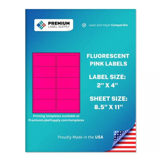 5000 Fluorescent Pink 2" x 4" Neon Color Address Labels 10 per sheet