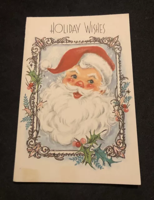 Vintage Holiday Christmas Greeting Card Paper Collectible Holiday Wishes Santa