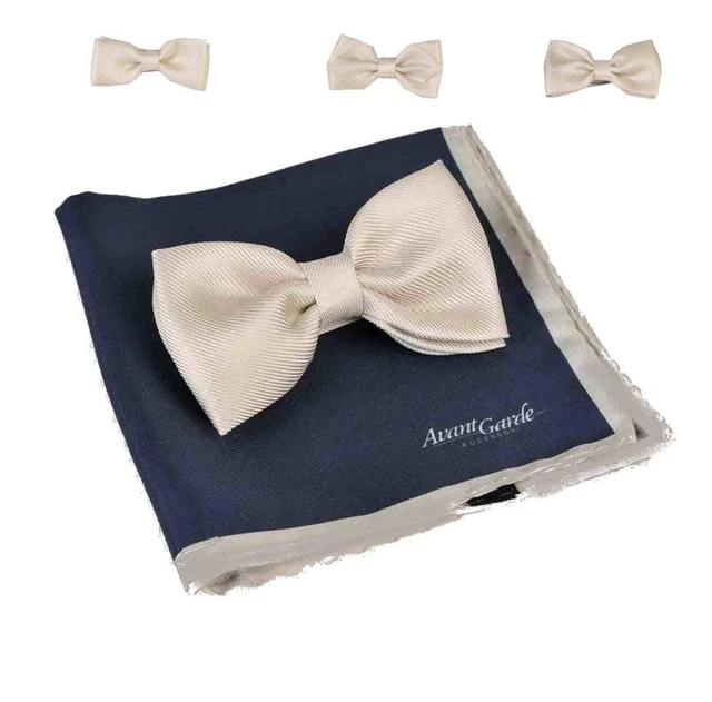 SET COORDINATO UOMO PAPILLON CON GEMELLI E POCHETTE BLU RASO - 4