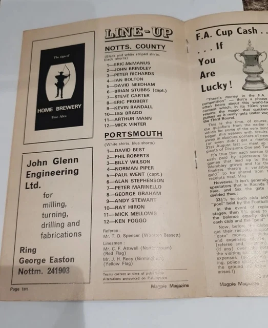 Notts County vs Portsmouth 03/01/1975 Football Program 2