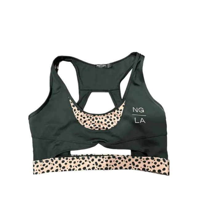 Nasty Gal Black Cut Out Cheetah Sports Bra Size 10 Large Athletic Athleisure