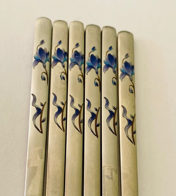 Vintage Metal Chopsticks Floral Asian Kitchen Utensils Stainless Steel