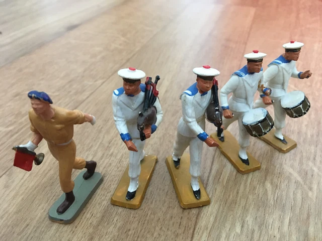 Starlux- 5 Soldats Fanfare Francais-Ancien En Etat D'usage / 5 Soldiers - Good