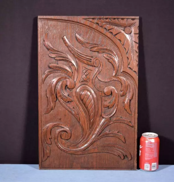 Antique French Panel in Solid Oak Wood Highly Carved Details Salvage