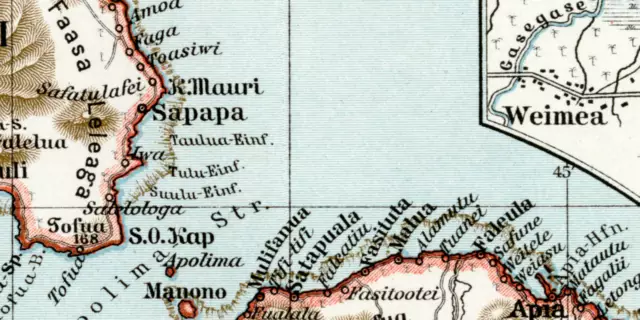 Samoa Inseln historische Landkarte Lithographie ca. 1907 antike Karte Geographie 6