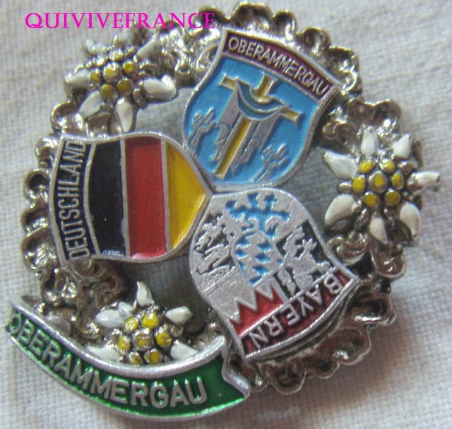 Vieil Insigne émaillé École De Ski Kossen (Autriche) - Pin's Vintage Skieur Déco Montagne