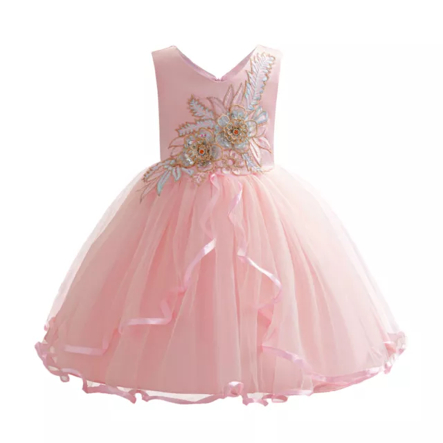 Kids Christmas Party Sleeveless Tulle Dress Flower Girls Wedding Bridesmaid Gown
