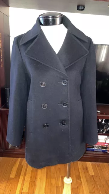 Fleurette 100% Wool Double Breasted black Pea Coat Loro Piana Wool Size 6 Fleurette 100% Wool Double Breasted black Pea Coat Loro Piana Wool Size 6
