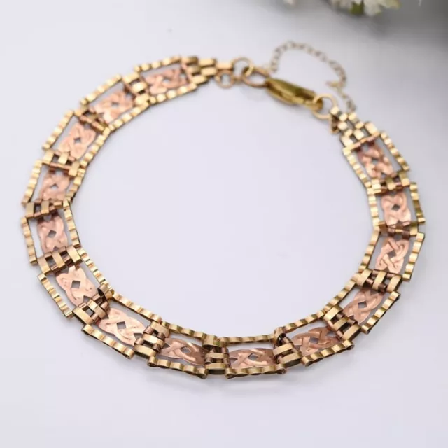 Vintage 9ct Rose Gold Gate Link Chain Bracelet with Safety Chain