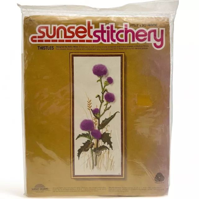 Vintage Sunset Stichery Embroidery Kit Purple Thistles Floral Kit #2275