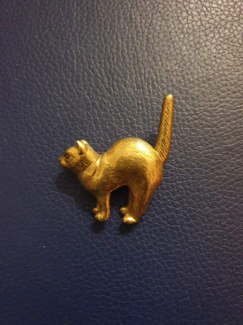 Broche Vintage Chat En Métal Doré - Originale, Super état