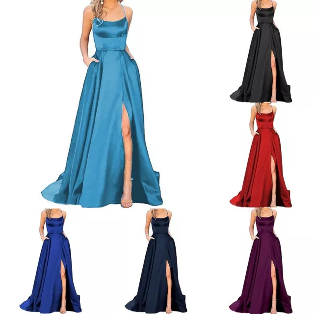 Women's Satin Long Dress with Slit Perfect for Prom and Evening Dress Codes