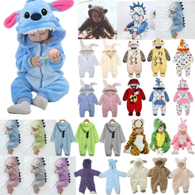 Kid's Baby Boy Girl Hooded Romper Fluffy Bodysuit Cartoon Outfit Set Clothes UK