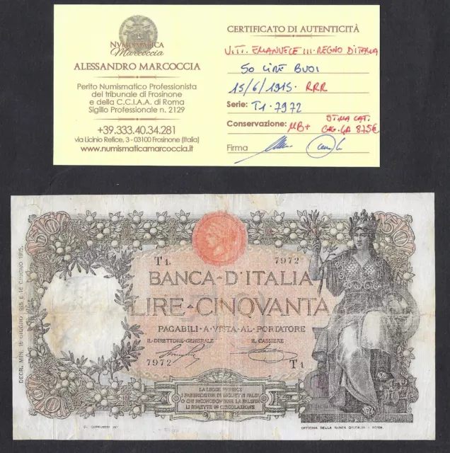 Italia Regno - Banconota Lire 50 Buoi Primo Raro Decreto 1915 - Certificata