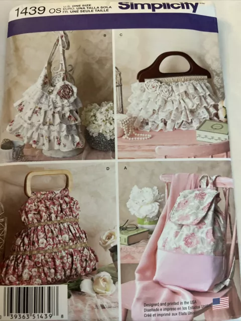 Simplicity 1439 Chic Bags Purse Backpack Pattern Ruffles Lacy Feminine Shabby