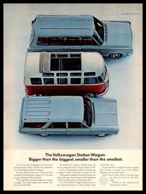 1965 Volkswagen Type 2 Bus "The Biggest Smallest Station Wagon" VW Van Print Ad