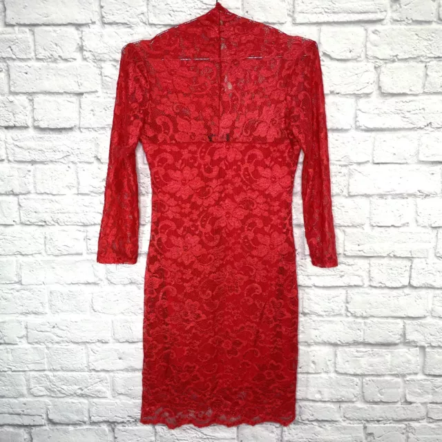 ASOS Red Lace Midi Pencil Body Con Dress Scalloped Hem and Neckline US Size 8 2