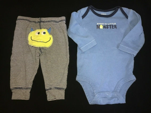 2 pc BABY BOYS SET size 3 month CARTERS DADDYS LITTLE MONSTER TOP PANTS BOTTOMS