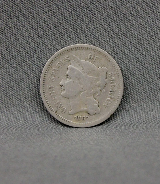 1867 Three 3 III Cent Coin Piece Nickel U.S. Circulated Ungraded